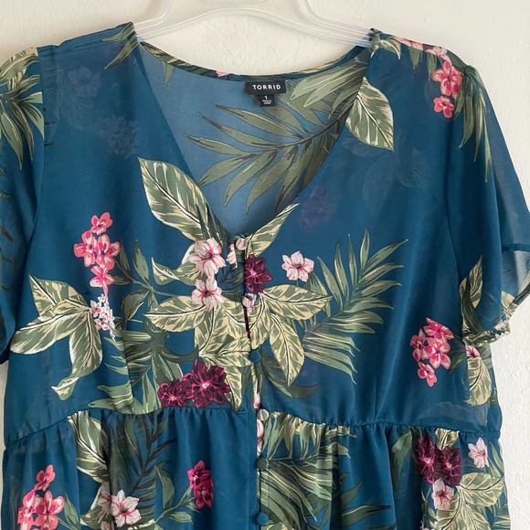 Torrid Size 1 Tropical Teal Hi Lox Blouse - Picture 6 of 12